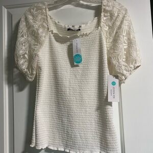 Pink Clover Cream Puff Sleeve Blouse with Smocked Ruffles